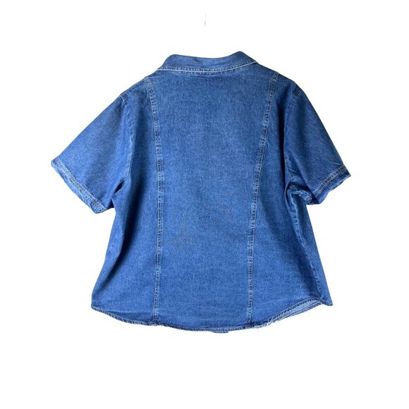 VTG 90's Cottage, Grandma Embroidered Flowers Denim Blouse, Women's PLUS 2X - Picture 4 of 11